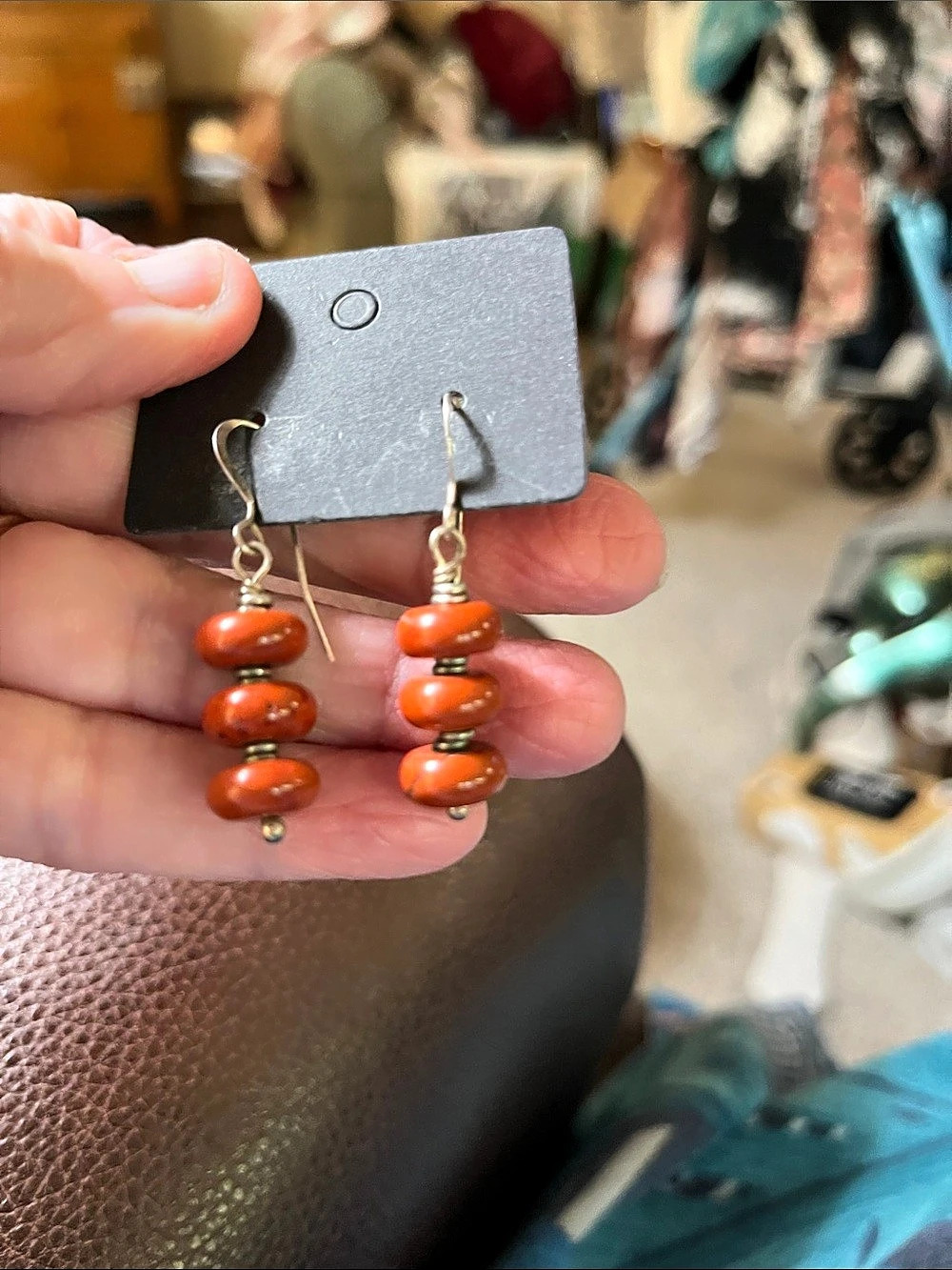 Orange & Brown Beaded Dangle Earrings